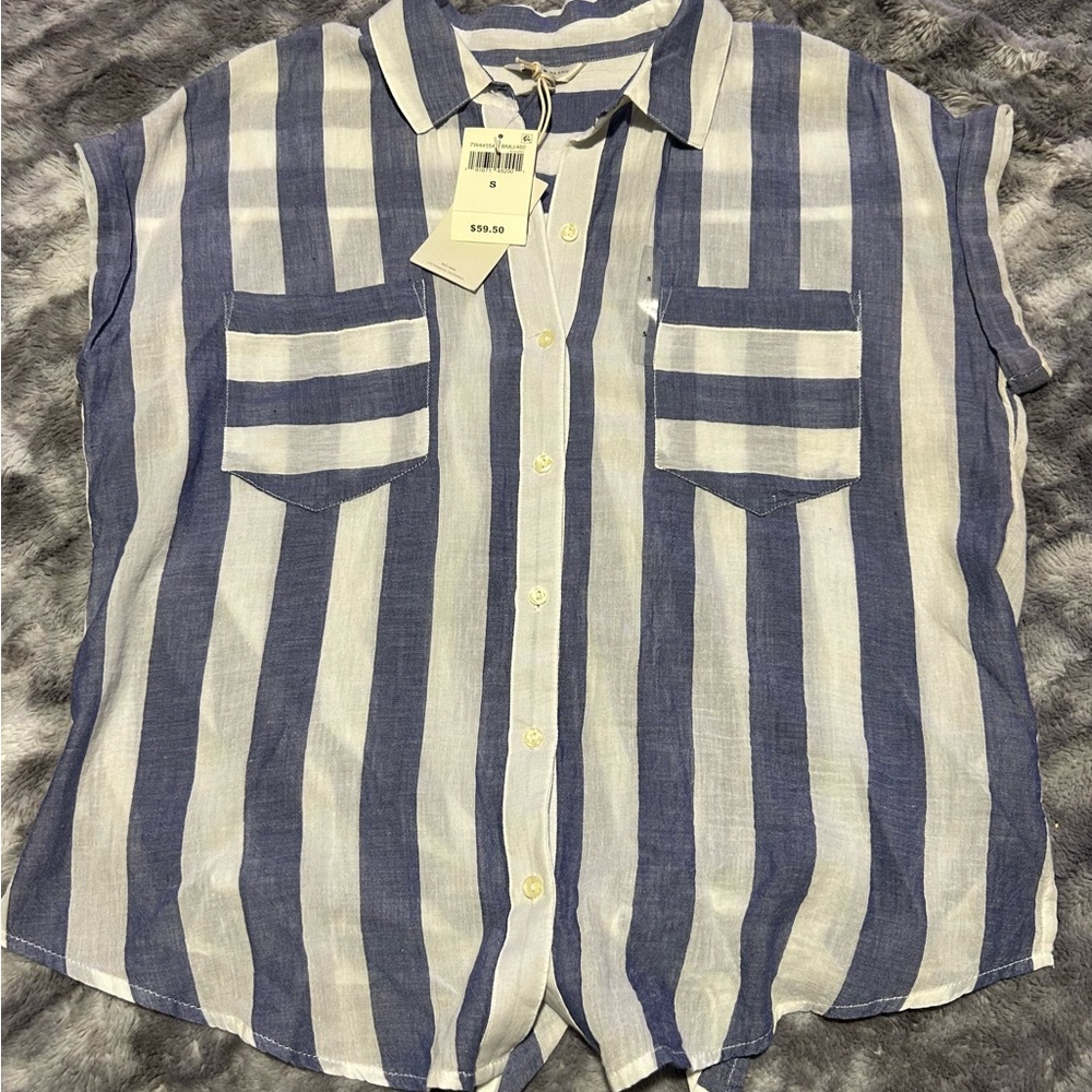 Lucky Brand Blue and White Boxy Button Down Blouse